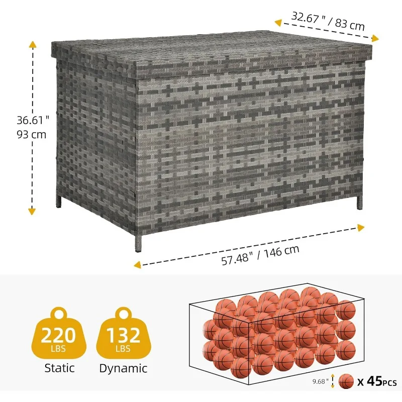 230 Gallon Buitenopbergdoos, Weerbestendige Rieten Dekdoos, Xxl Buiten Opslagcontainer Voor Terrasmeubilair