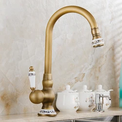 Kitchen Faucets Antique Color Cozinha Faucet Brass Swivel Spout Kitchen Faucet Single Handle Vessel Sink Mixer Tap