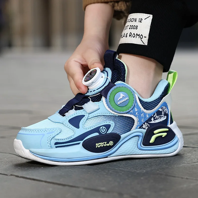 Scarpe da bambino bottoni rotanti s2024 primavera e autunno nuovo antiscivolo resistente all'usura assorbimento degli urti pratico basket per bambini