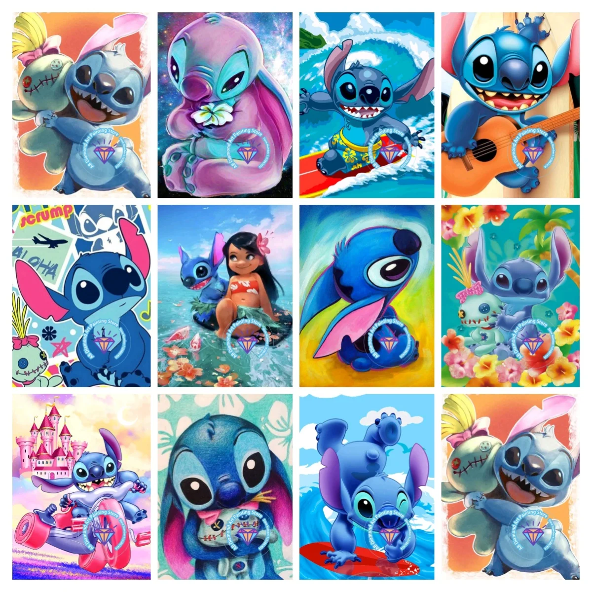 

Surfing Beach Lilo Stitch AB Diamond Painting Kit Square Round Diamond 5D DIY Mosaic Handmade Art Gift Home Decor