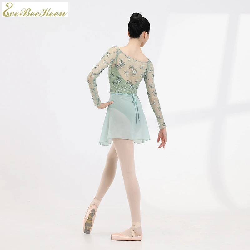 long sleeves mesh ballet leotard girls dance top adult summer ballet dance outfits ballerina coat green ballet top for women