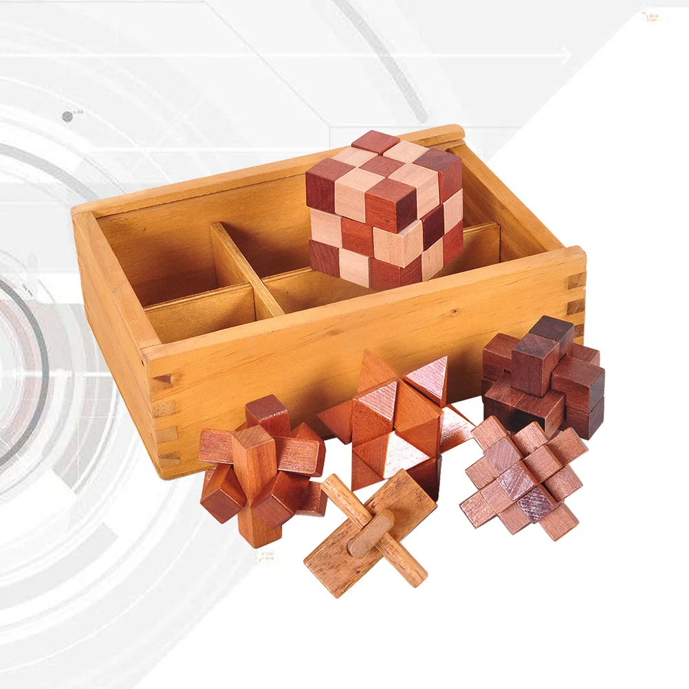 6 pçs kongming luban bloqueio de madeira 3d quebra-cabeça iq cérebro teaser conjuntos melhorar a destreza pensamento lógico crianças madeira 3d quebra-cabeça