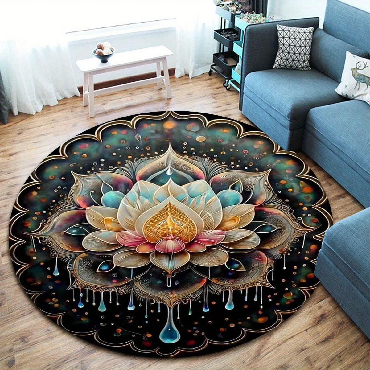 Lotus Flower Round Carpets Living Room Dining Room Area Rugs Bedroom Bedside Footmat Chair Mat Bathroom Toilet Non-slip Floormat