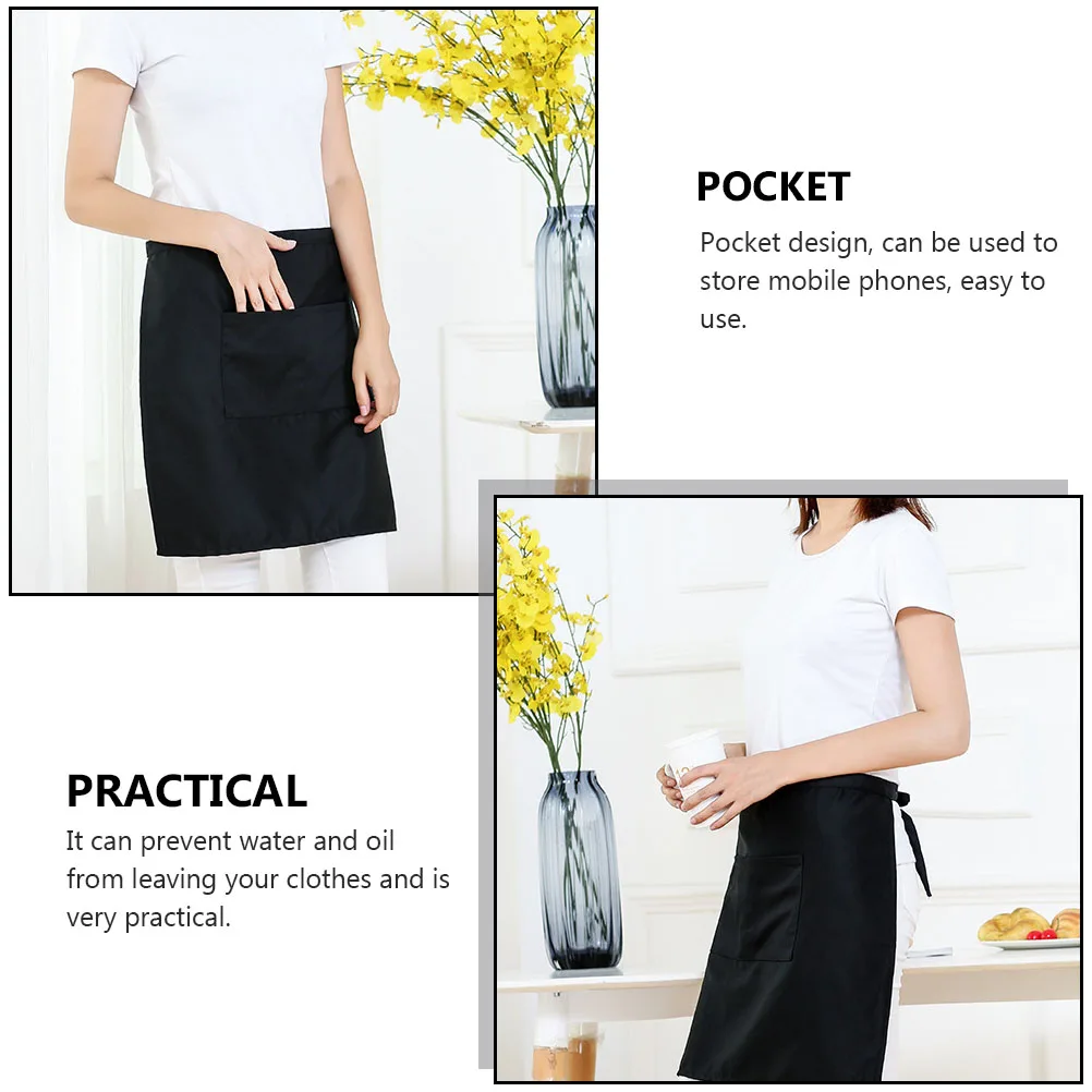 

1pc Half-Length Kitchen Apron Black Anti-Oil Water-Resistant With Pocket For Cooking Baking Workwear Chef Home Use Simple Design