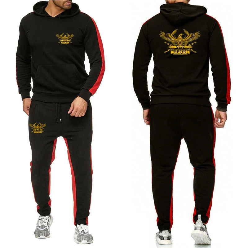 Men SPQR Roman Gladiator Imperial Golden Eagle Tracksuit Hoodie Sweatshirt and Sweatpants 2-piece Set Set Spring Jogging Suit