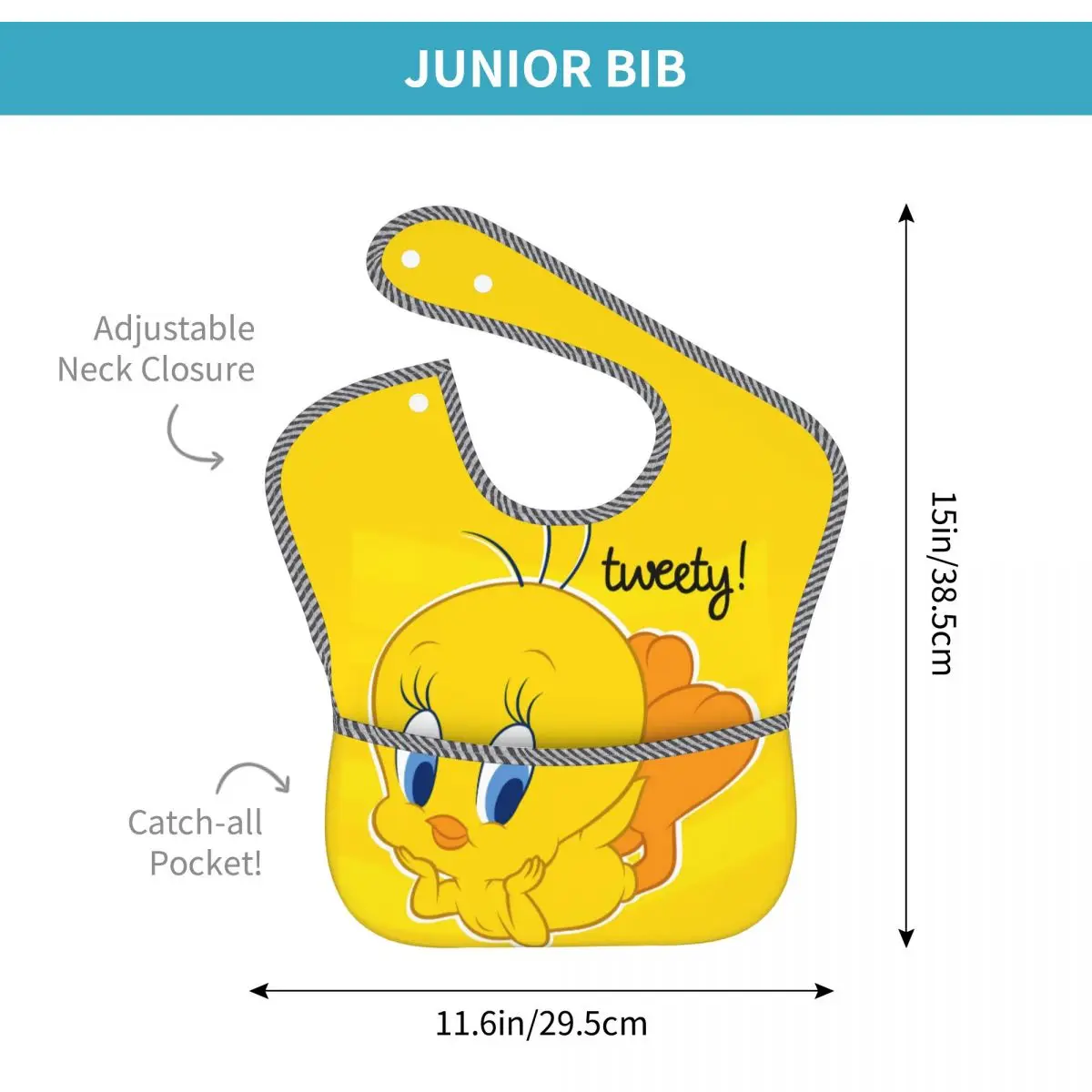 Tweety Bird Baby Bibs para comer, tecido impermeável, babador ajustável para criança, menino ou menina