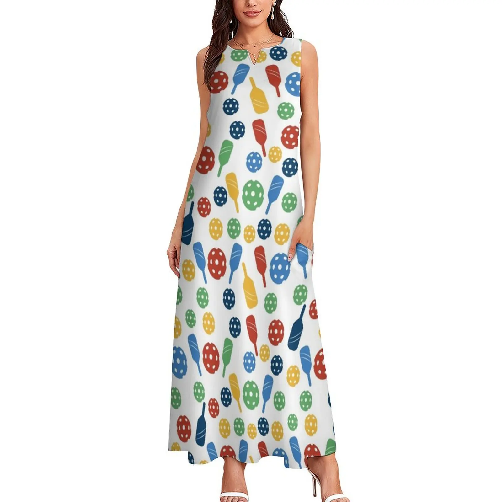 Colorful Pickle-ball Paddle Pattern Long Dress luxury woman party dress purple dress