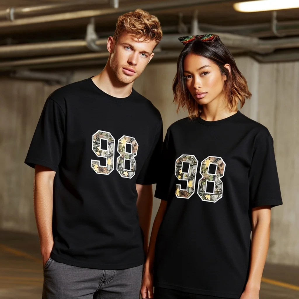 

Teevo Couples T-Shirts Camouflage Number 98 Print Casual Wear for Outdoor Activities and Daily Use