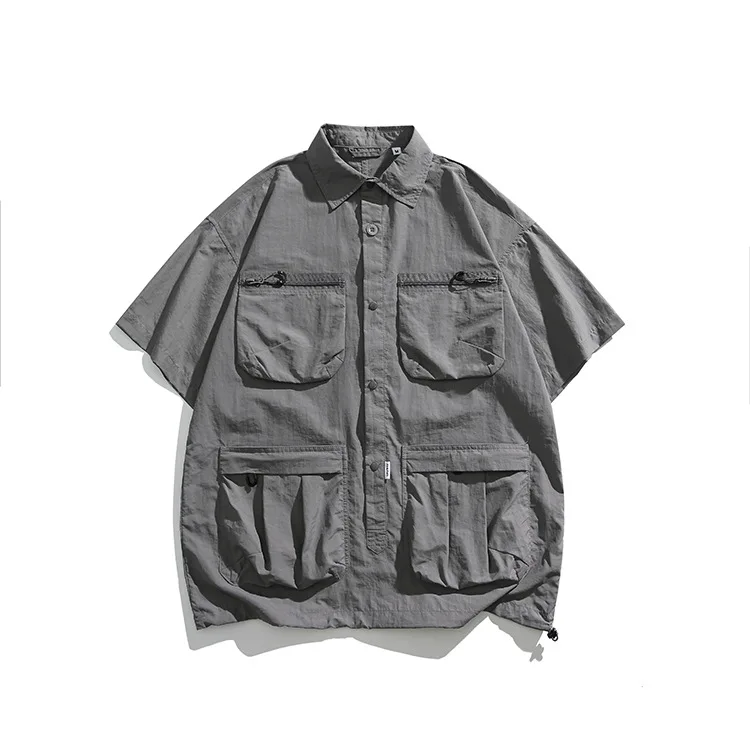 

Японская уличная рубашка для улицы — мужская быстросохнущая рабочая рубашка с короткими рукавами и множеством карманов, водоотталкивающий свободный летний топ
