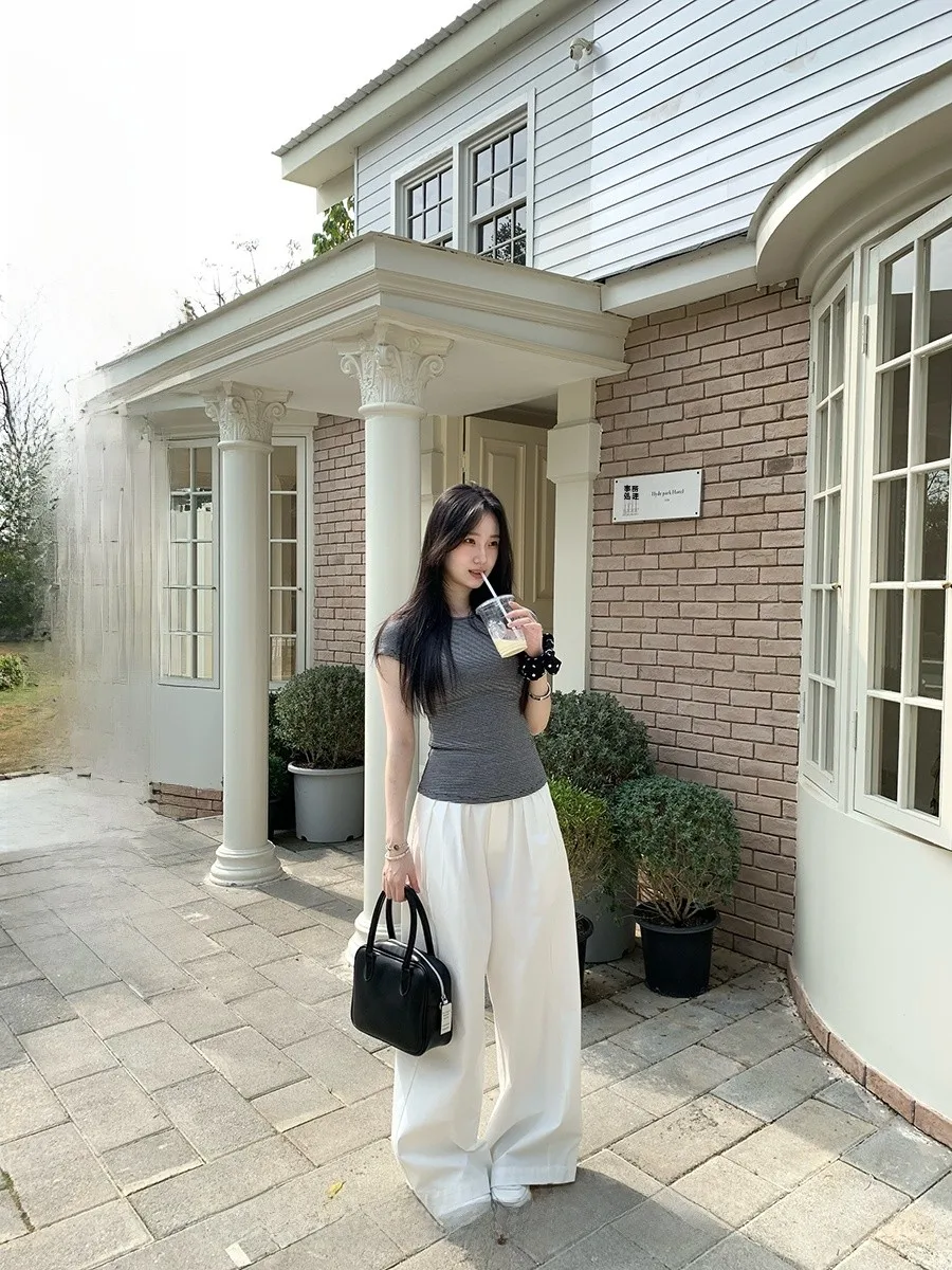 

Loose Wide Leg Pants Women's High Waist Slimming Casual Straight Leg Trousers Comfortable Loose Fit Spring Fashion Cotton