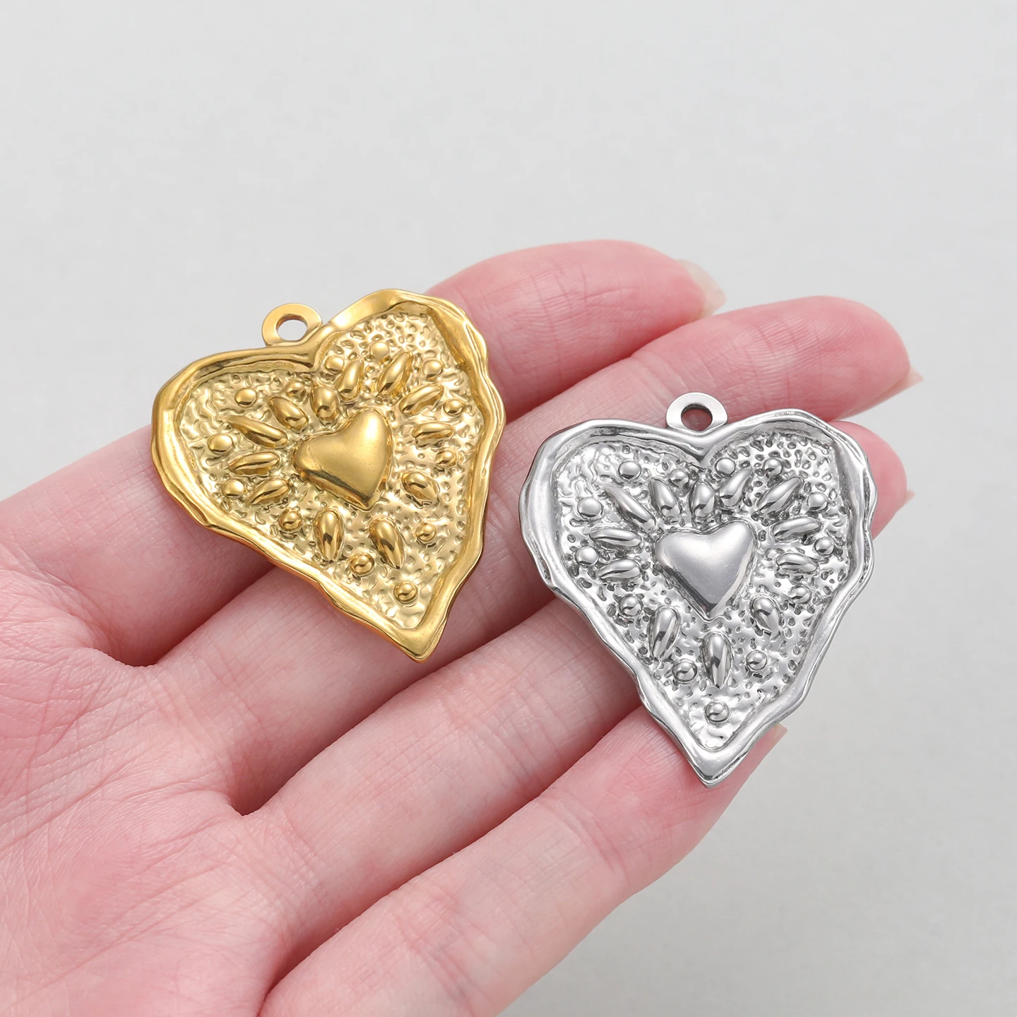 2Pcs/Pack 2 Styles 304 Stainless Steel Heart Shape Charms Pendants for DIY Bracelet Necklace Jewelry Making Accessories image 6