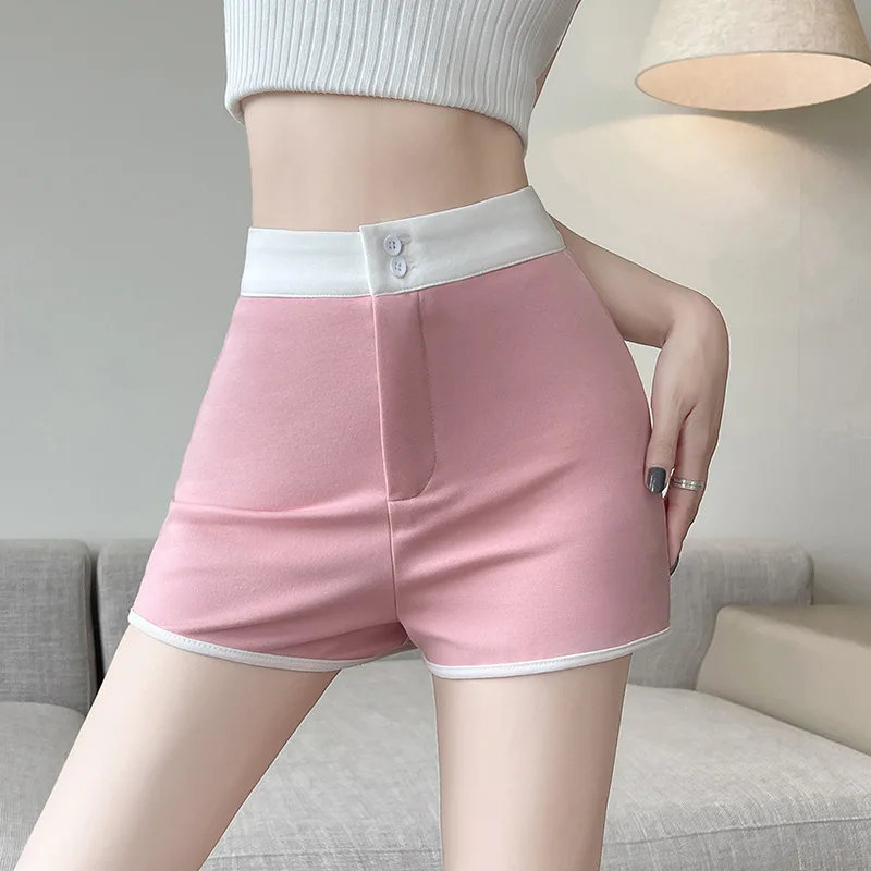 Shorts de bainha de bloco de cores para mulheres verão fashion24new casual esportes calças de perna larga hip-abraçando yoga magro-ajuste calças de três quartos