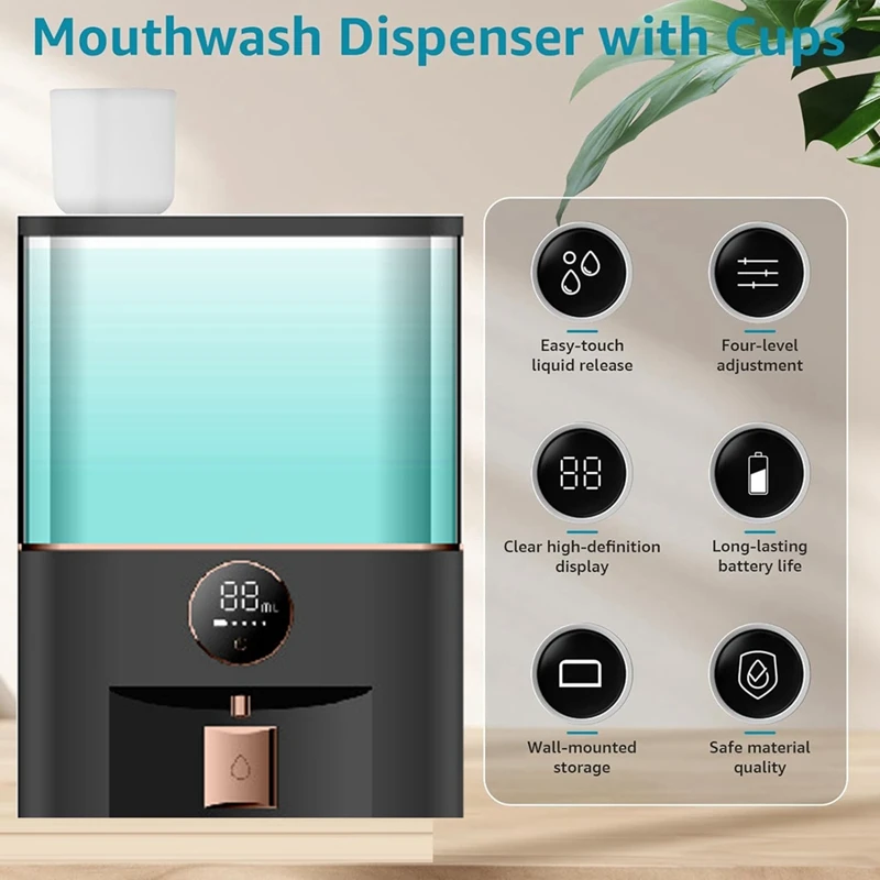 Automatic Mouthwash Dispenser Touchless, Wall Mounted Mouth Wash Dispenser For Bathroom With Cups,For Kids And Adults Durable