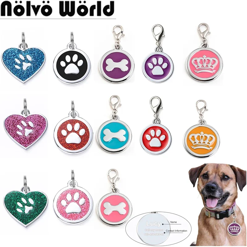 5/20/50PCS 2.5CM Paw,Love Shape Anti-lost Personalized Pet ID Tag For Cat Dog Puppy Collar Customized Name Plate Pendant Parts