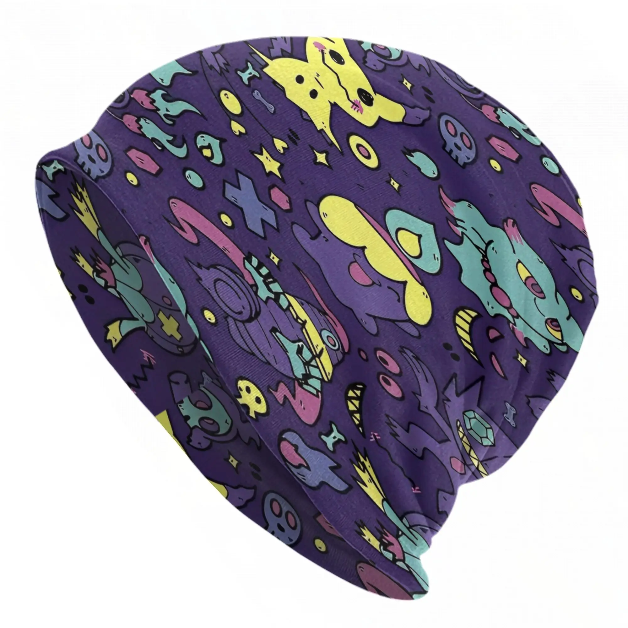 Cartoon Pocket Monsters Beanie Hats  Retro Caps Unisex Adult Gym Skullies Beanies Autumn Graphic Warm Soft Beanie Hats
