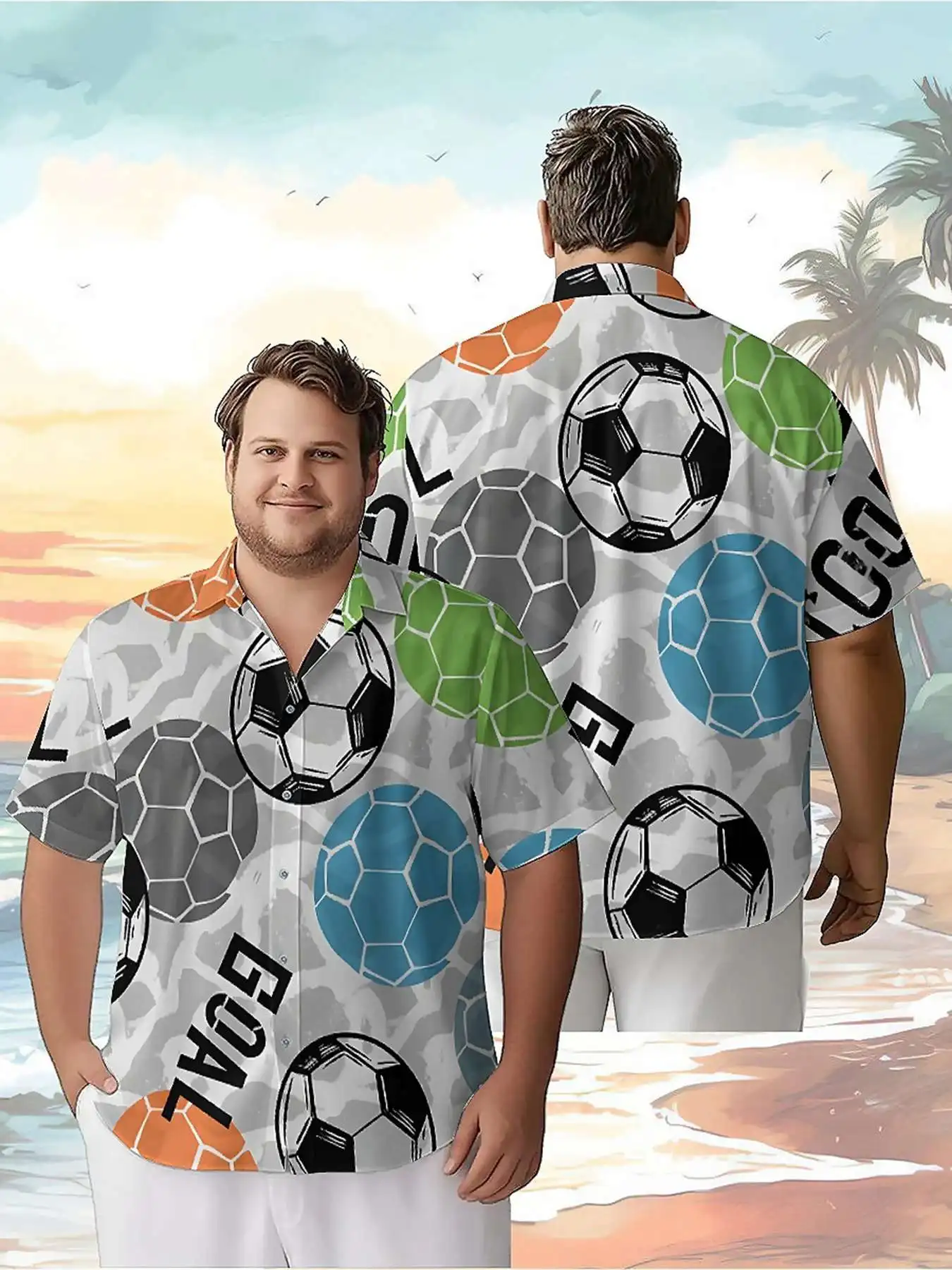 Men's Plus Size Hawaiian Shirts Colorful Football Theme pattern,New in Summer Fashion Tops,Hip Hop Rock Streetwear