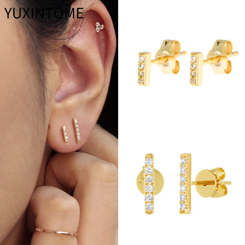 925 Sterling Silver Ear Needle Zirconia Minimalistyczne małe kolczyki sztyfty dla kobiet Moda Płaskie kolczyki w kształcie pręta Drobna biżuteria Prezenty