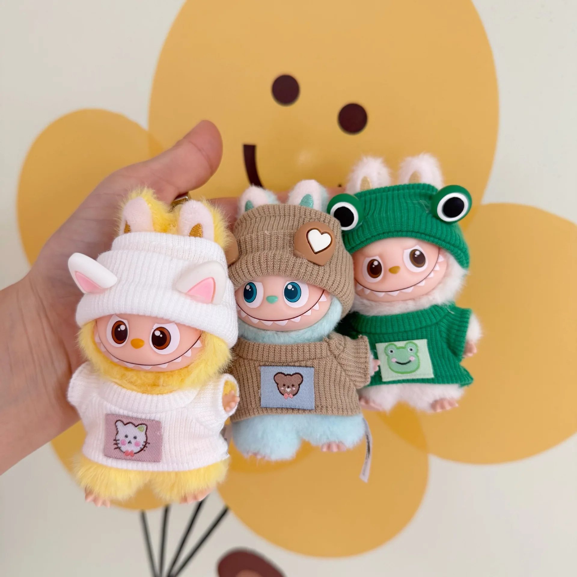 

10cm Mini Labubu 4.0 Doll Clothes 4th-Gen Labubu Cute Frog Bear Stretch Pullover Winter Christmas Sets for Mini Labubu