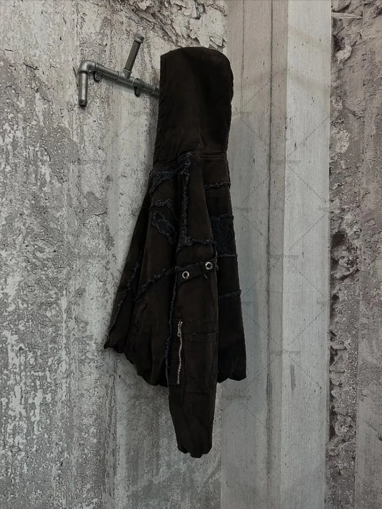 فاسق شارع العليا أزياء المدمرة نمط سستة هوديي الرجال متعدد جيب المطرزة البلوز العصرية ويسكي تصميم عارضة