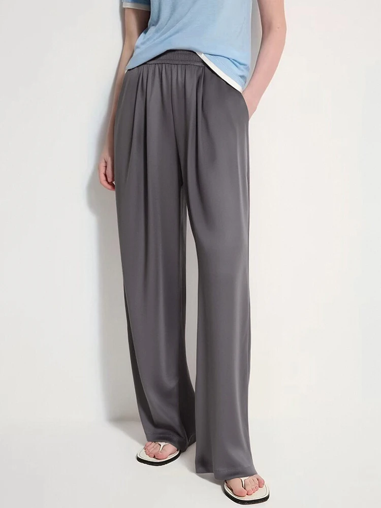 Luxury Wide Leg Satin Pants For Women Trousers With Pockets Black Women's Pants And Trousers Brown High Waist Baggy For Ladies image 6