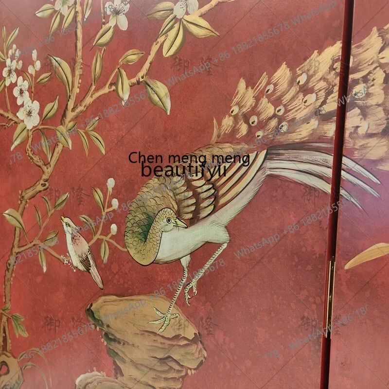 X AChinese style screen lacquer painting classical gold painting flower and bird entrance living room partition background