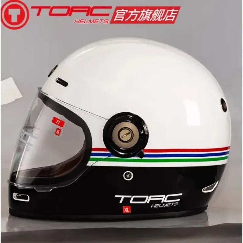 Hot TORC Motorycle Riding Vintage Helmet Moto Full Face Helmet Cover Retro Helmet Men Motorbike Personality Cool Locomotive