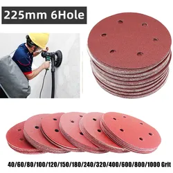 15pcs 9inch 225mm 6Hole Sanding Disc Sandpaper Assorted holes 40-1000 Grit  For 215 Electric Dry Wall Sander Polisher