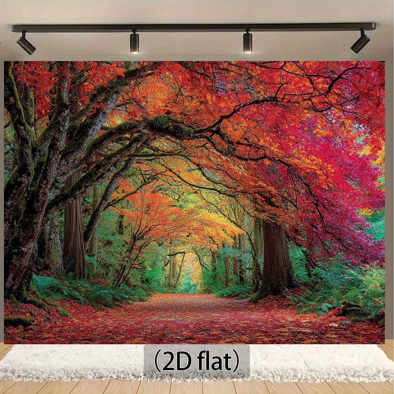 Autumn Forest Red Maple Trees Path Fall Leaves Wall Tapestry Nature Art Decor Home Interior Design Living Room Bedroom