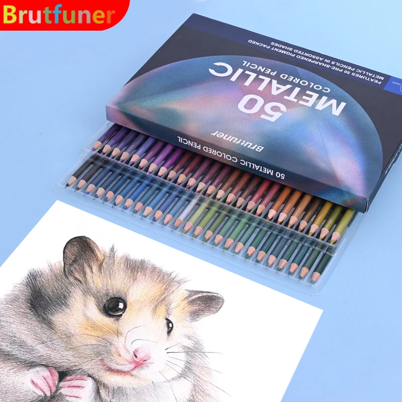 

Brutfuner 50 Pcs Metallic Color Pencils Drawing Colored Pencil Soft Wood Golden Pencil For Artist Sketch Coloring Art Supplies