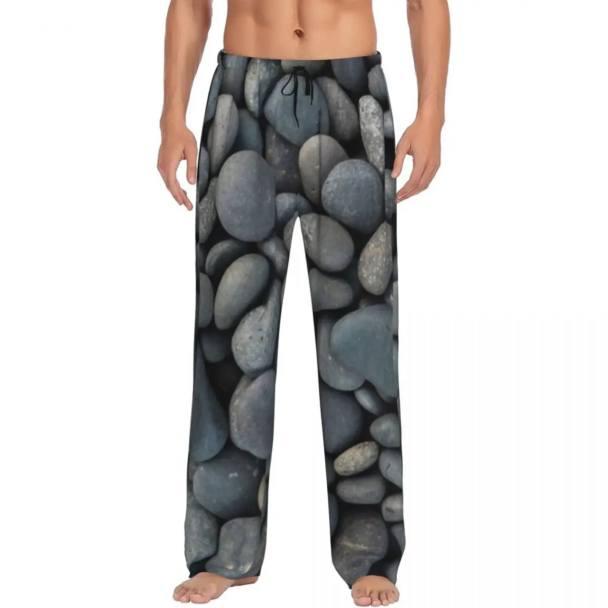 Custom Gray River Stone Pebbles River Rock Pajama Pants Men Sleepwear Sleep Lounge Bottoms with Pockets