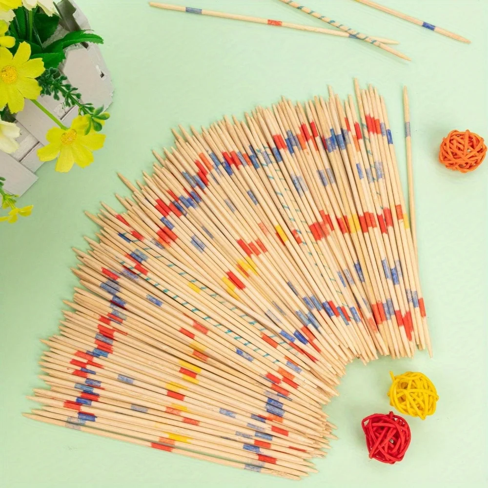 Pick Up Sticks for family, 200pcs Classic Wooden Pickup Sticks Game Toys with 1 Black Bag for Family Fun Game Gift