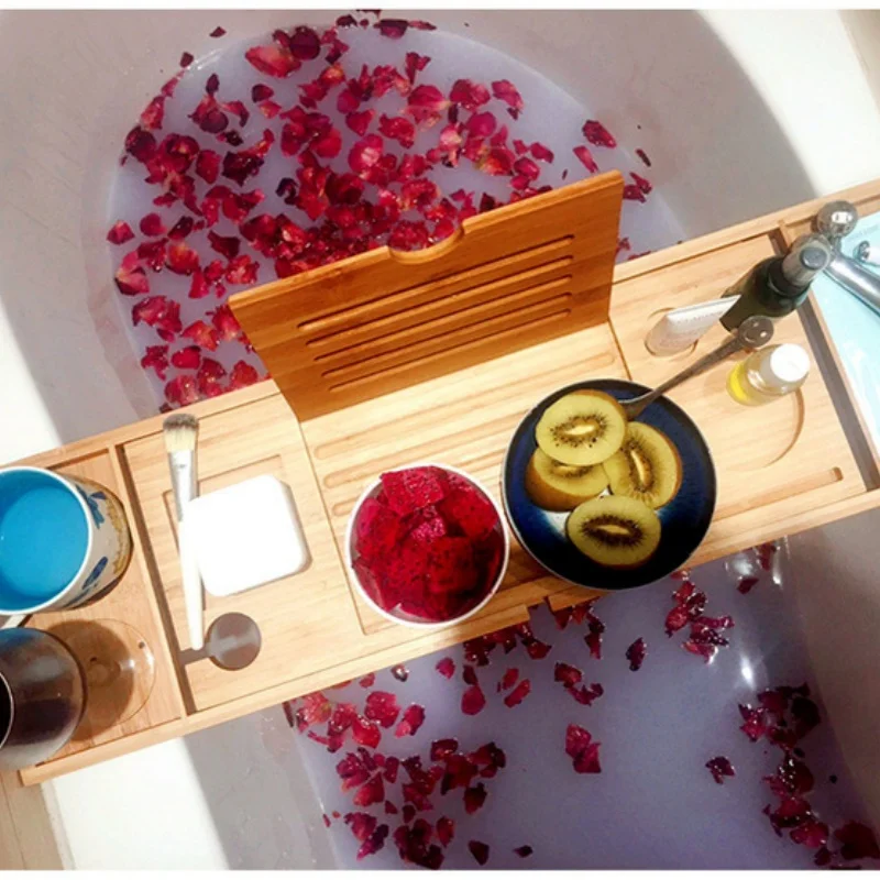 New Adjustable Home Wooden Bath Tray Bamboo Bathtub Rack Bathroom Accessories Storage Shelf Tray Stand ​Retractable Bath Bracke