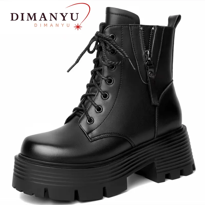 DIMANYU Snow Boots Women's English Wind 2024 New Natural Wool Ladies Boots Genuine Leather Plus Size Women's Winter Boots