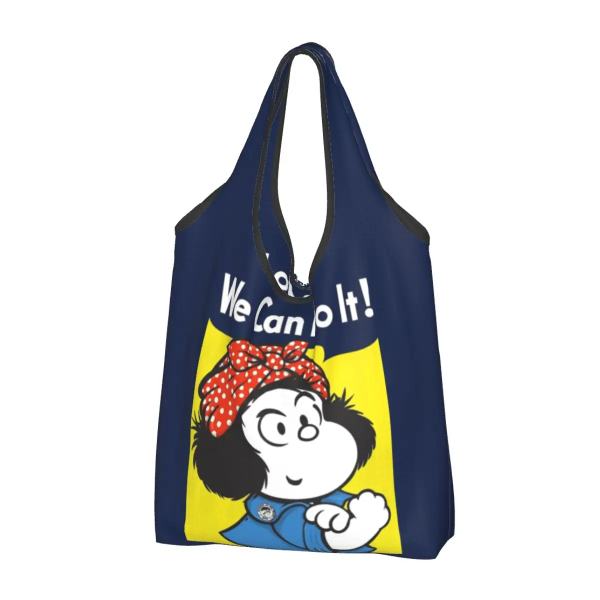 Large Reusable Mafalda We Can Do It Grocery Bags Recycle Foldable Funny Shopping Tote Bag Washable Lightweight