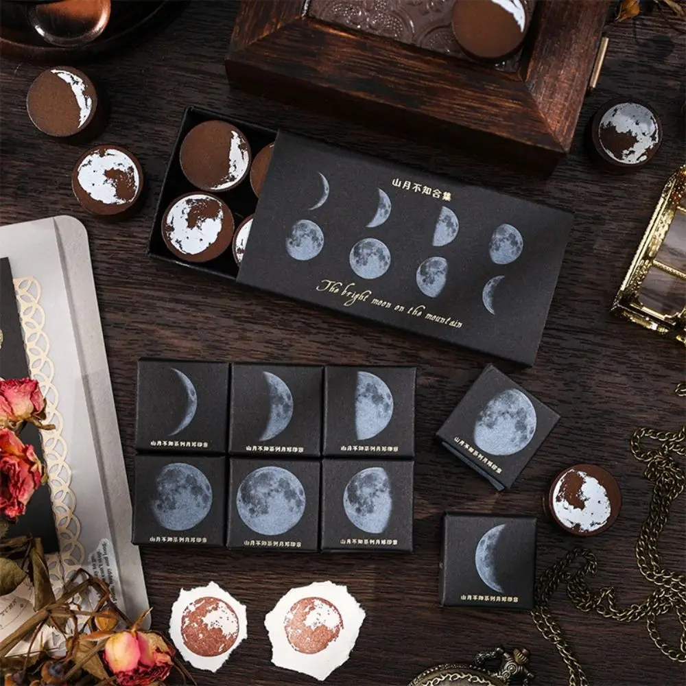 

Mountain and Moon Moon Series Seal Circular Printing Mini Wooden Seal Wooden Card Making DIY Decorative Stamp