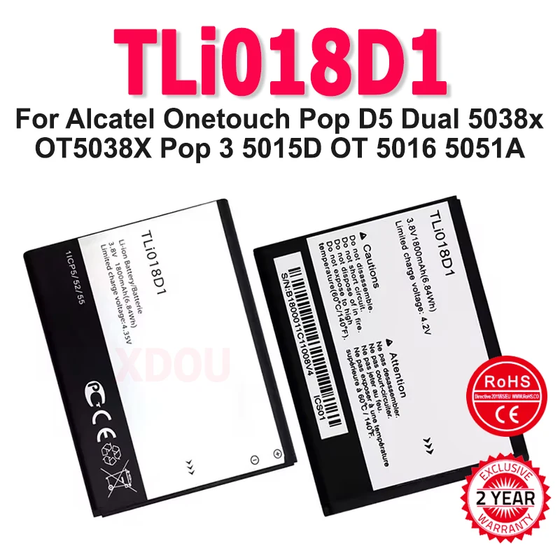 

1Pcs New TLi018D1 Battery For Alcatel Onetouch Pop D5 Dual 5038x OT5038X Pop 3 5015D OT 5016 5051A Li-ion Accumulator