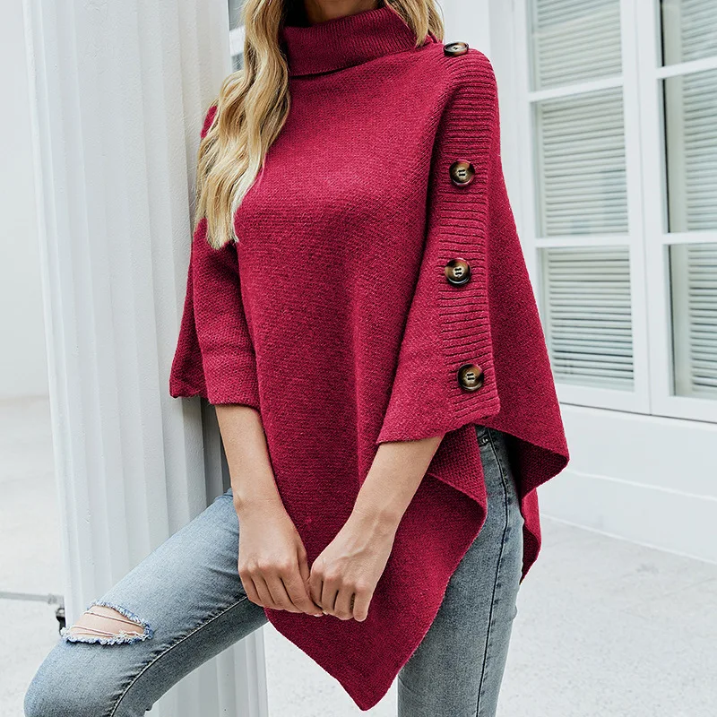 Autumn Winter Women's Pullover Turtleneck Patchwork Button Loose Solid Underlay Fashion Casual Elegant Long Sleeve Tops