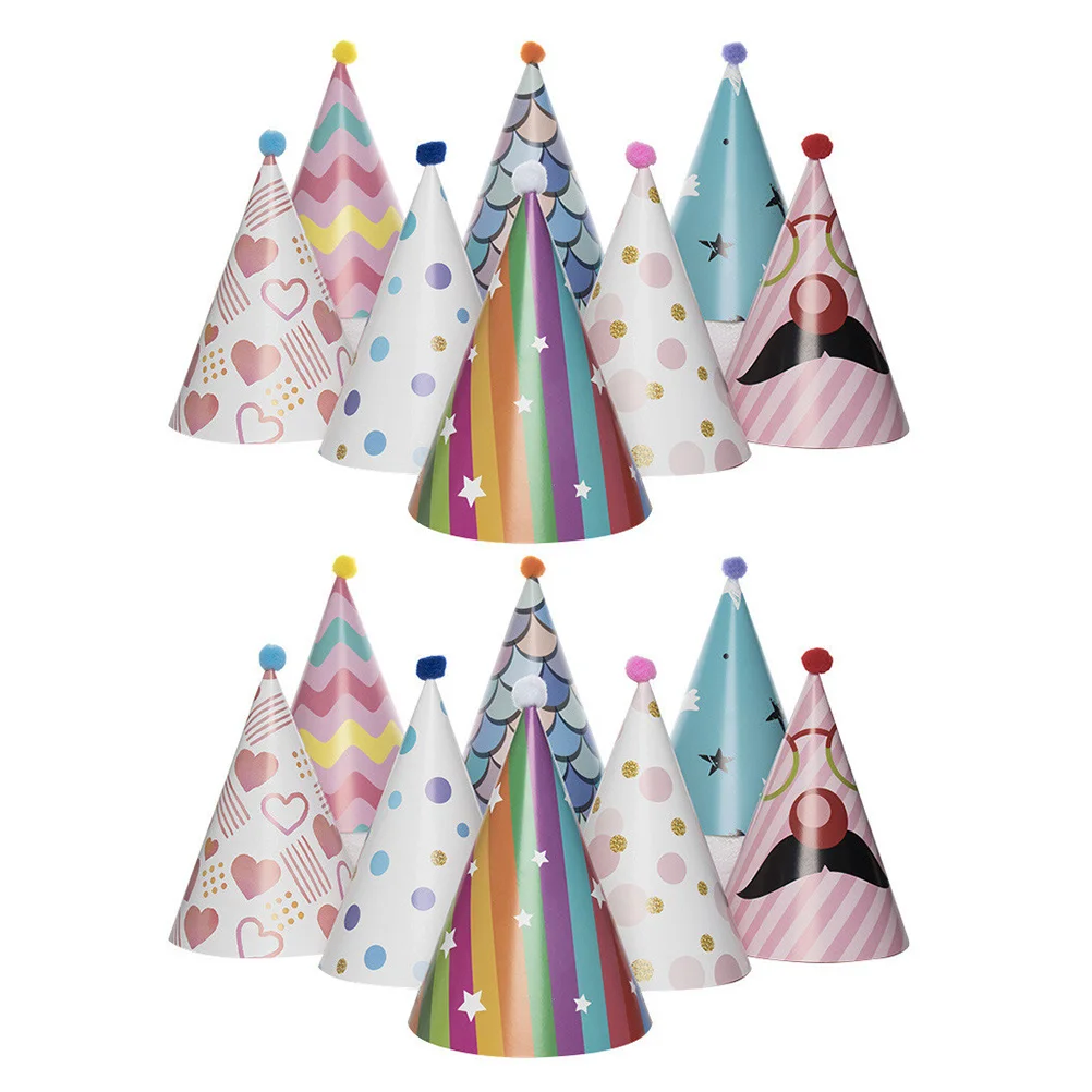 16 Pcs Birthday Hat Caps Kids Baby Party Headgear Sequin Ball Paper Hats Crown Headdress Child Supply