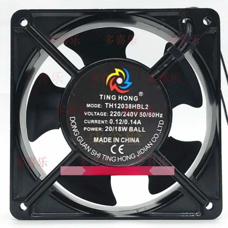 ZMZM     1 PCS  for TING HONG Fan TH12038HBL2 AC220V 120*120*38MM 2 wire cabinet cooling fan
