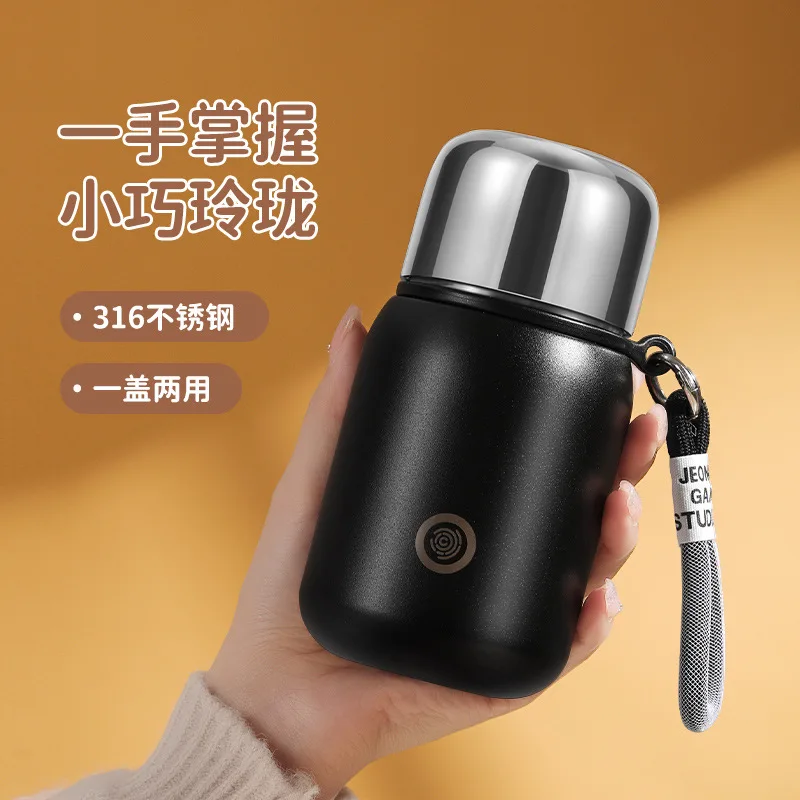 

350ml,600ml Portable Thermal Water Bottle With Handle And Bounceable Inner Lid,Double-layer Stainless Steel Vacuum Thermos Cup
