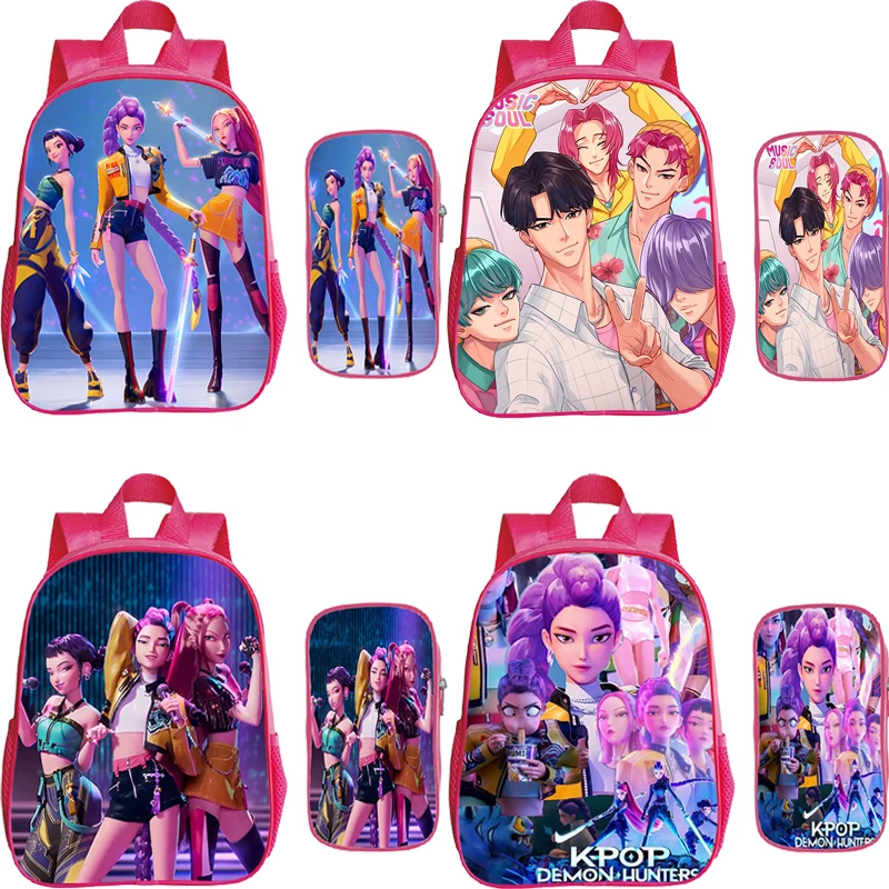 2 Stuks Set K-Pop Demon Hunters Rugzak Met Etui Baby Meisje Kleuterschool Rugzakken Kinderen Schooltas Leuke Cartoon Boekentas gift