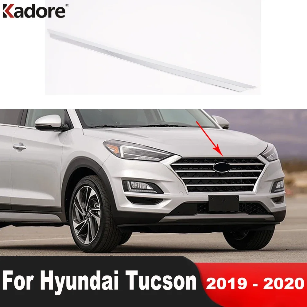 

For Hyundai Tucson 2019 2020 Chrome Car Front Hood Engine Cover Trim Head Upper Grille Molding Garnish Strip Accessories