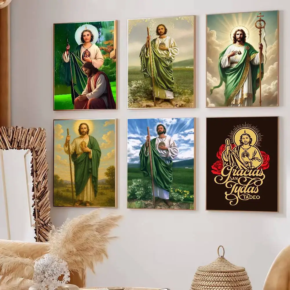 Belief Art San Judas Tadeo Poster Self-adhesive Art Waterproof Paper Sticker Coffee House Bar Room Wall Decor