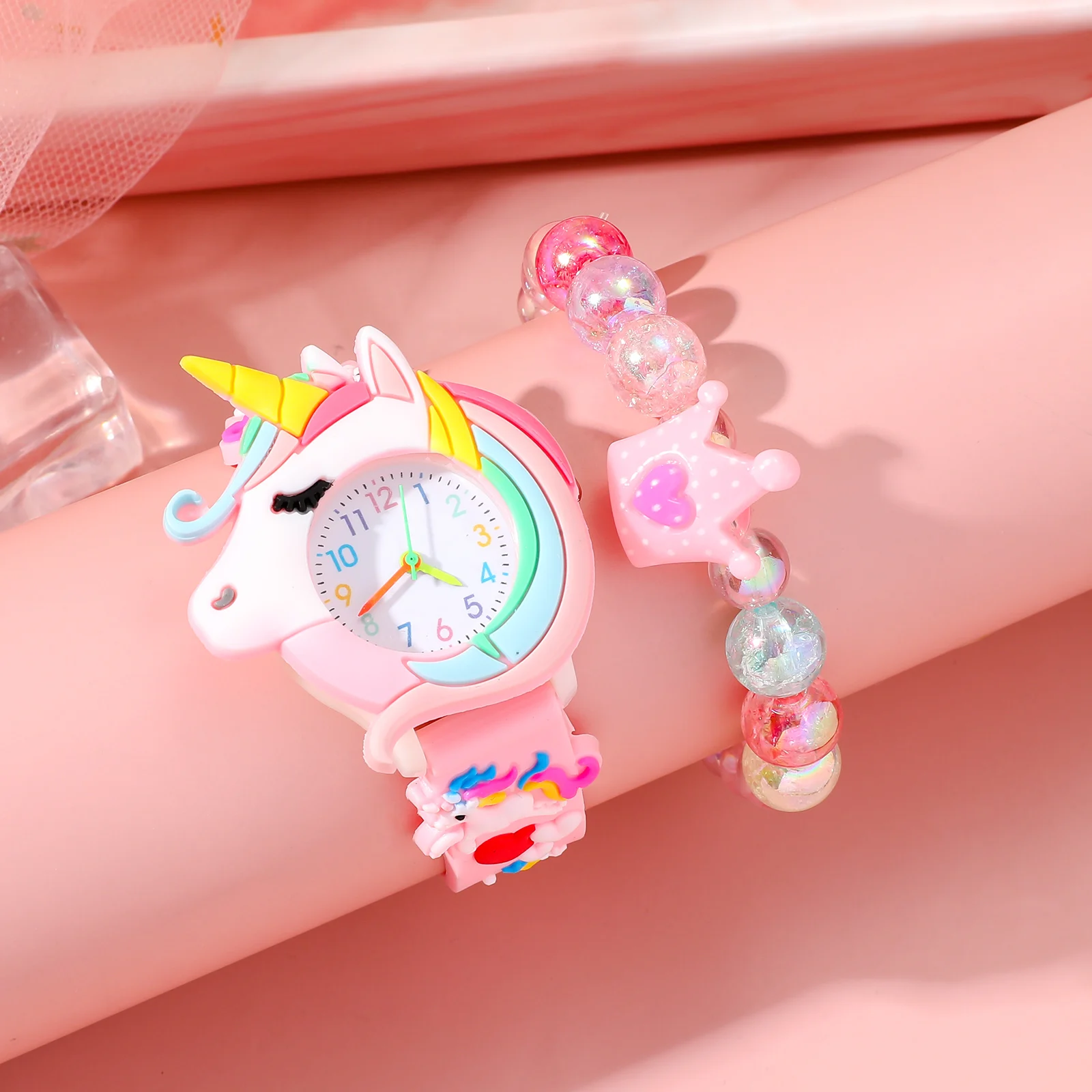 Popular Fashion Unicorn Silicone Children's Quartz Watch Set