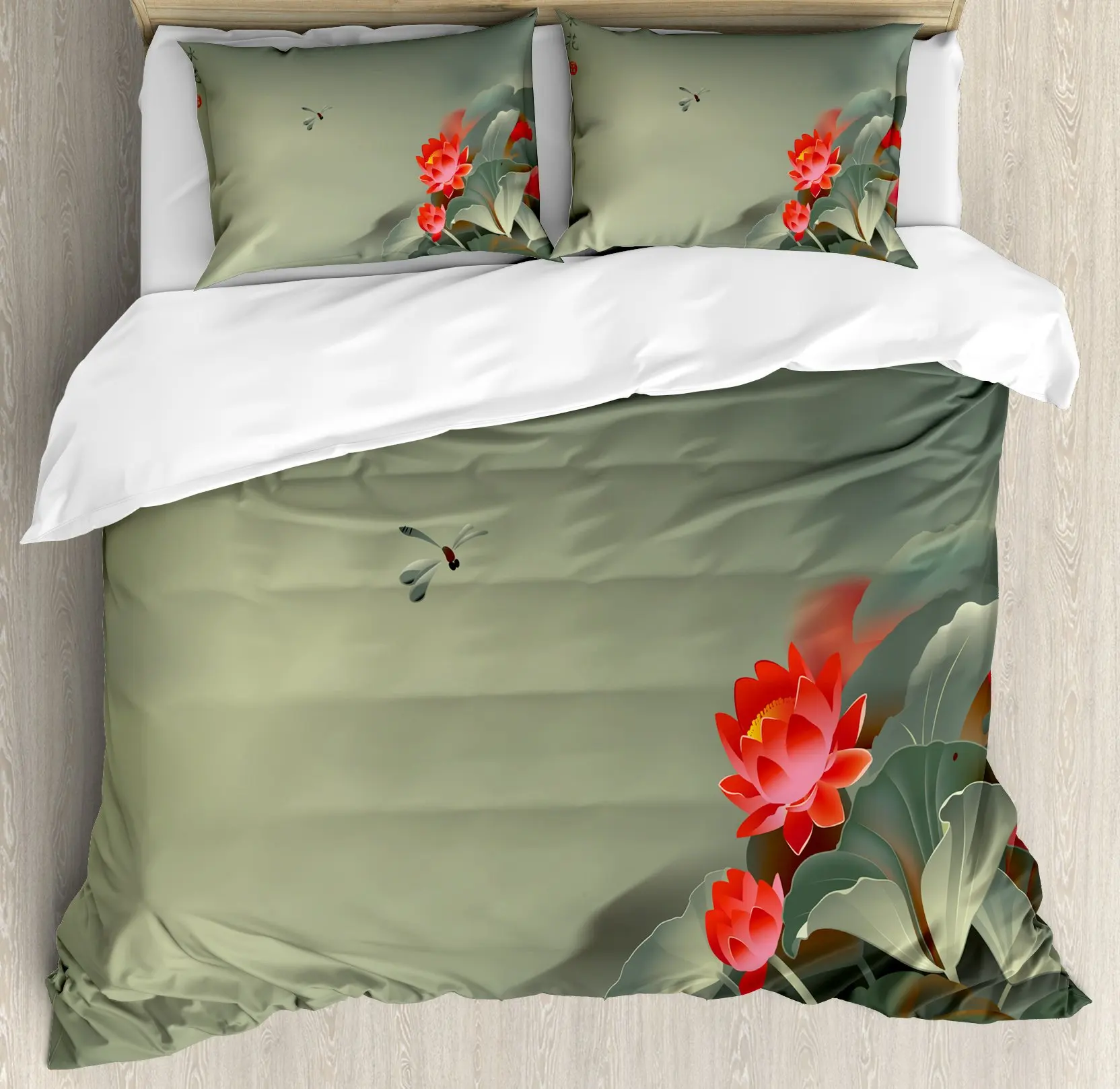 

Watercolor Lotus Duvet Cover Set,Decorative 3 Piece Bedding Set With 2 Pillow Shams, Queen King Full Size, All-Season Room Decor