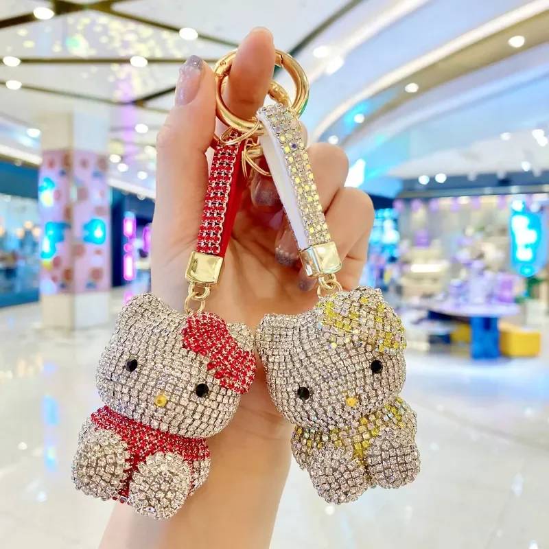 Kawaii Sanrio Hello Kitty Diamond Keychain Fashionable Women\'S Bag Pendant Cute Doll Car Keychain Ring Small Gift