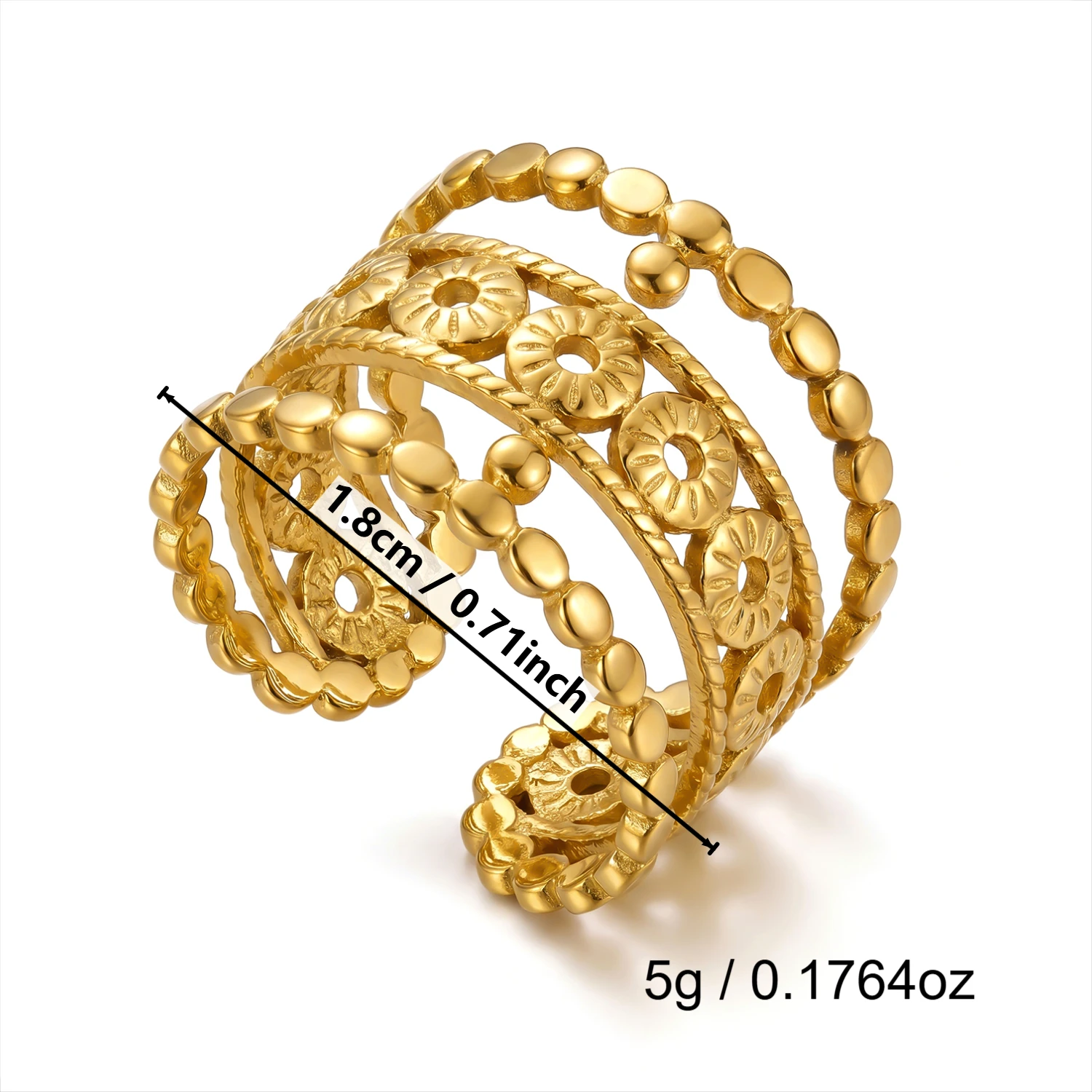 Gmai Zierliche geometrische PVD-beschichtete Edelstahlringe für Damen, Vintage-Ring mit Blumen-, Muschel- und Blattmotiv, unregelmäßiger Ring, Party-Schmuck, Geschenk – Detail 9