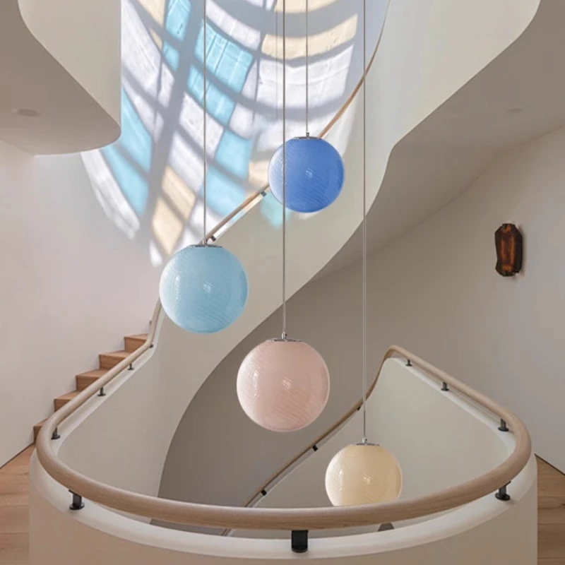 

Italian duplex empty living room lamp villa designer lollipop glass staircase chandelier