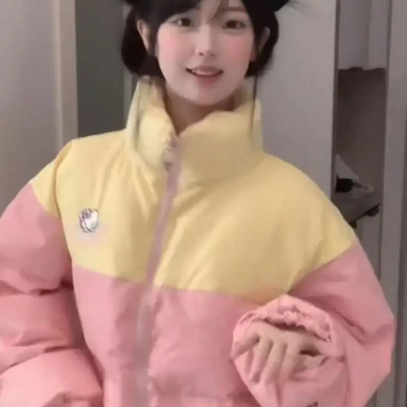 Cappotto in cotone con giunture ricamate Kitty Cat Ragazza Kawaii Cuore Dolce e carino Autunno e inverno Nuova giacca calda allentata creativa