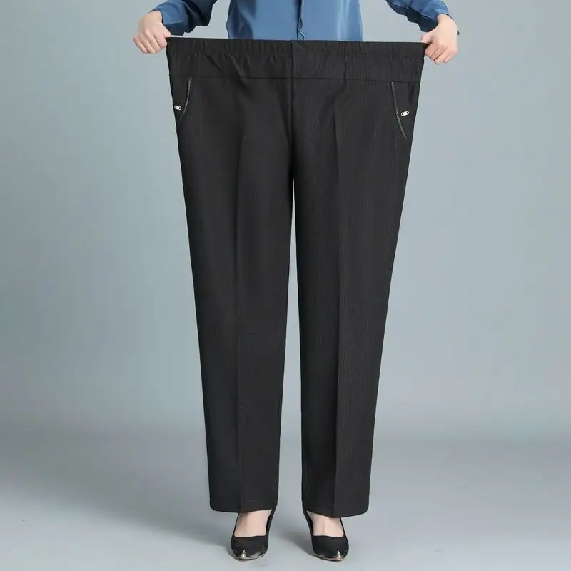 8XL Middle Aged Elderly Women's Pants Spring Autumn Elastic Waist Straight Pants Mother Casual Loose Stretch Trousers